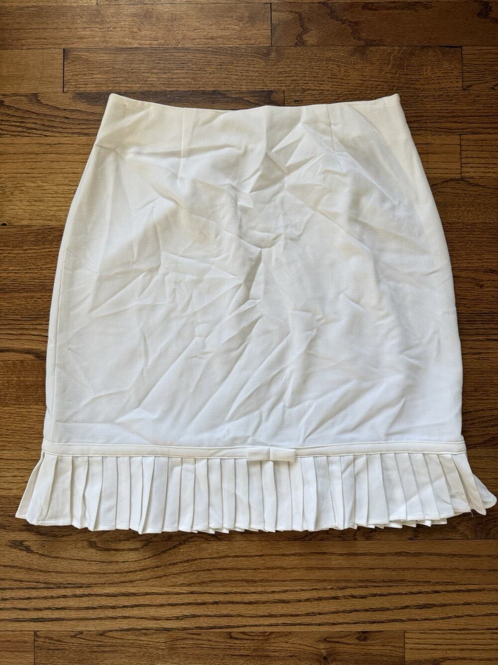 Vintage Larry Levine Off White Cream Pleated Hem Bow Accent Pencil Skirt Size 8